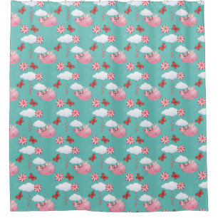 Funny Flying Pig Muster Duschvorhang
