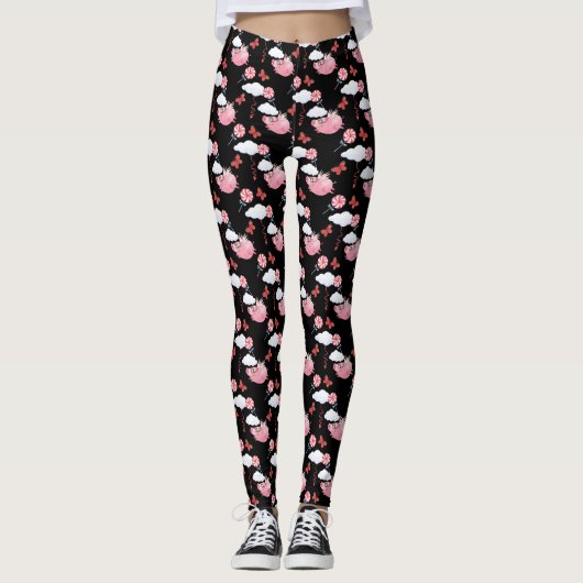 Funny Flying Pig Muster Leggings (Vorderseite)
