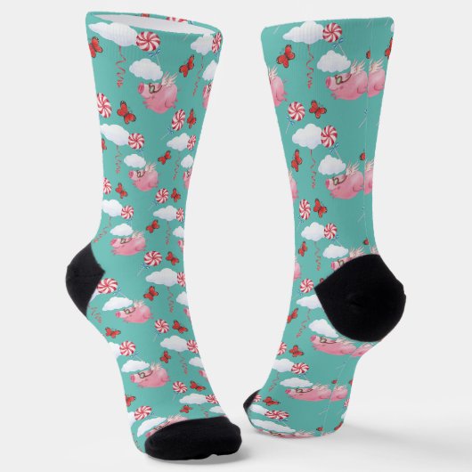 Funny Flying Pig Muster Socken (Gewinkelt)