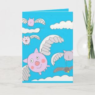 Funny Flying Schweine und bemused Crow editierbar Karte
