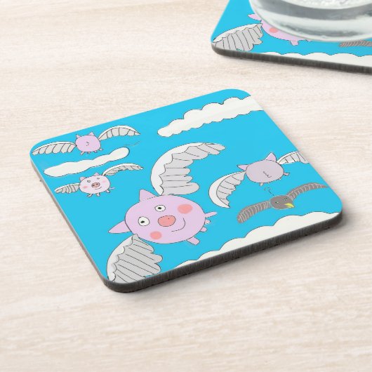 Funny Flying Schweine und bemused Crow Getränkeuntersetzer (Linke Seite)