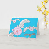 Funny Flying Schweine und bemused Crow Karte (Gelbe Blume)