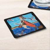 Funny Flying Witze Broom Cat Seagulls Beach Rechteckiger Pappuntersetzer (angewinkelt)
