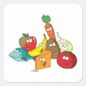 Funny Food mit Gesichtern Quadratischer Aufkleber (Vorderseite)