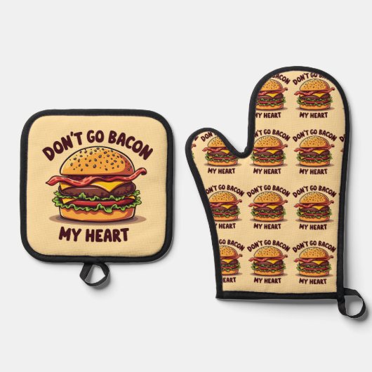 Funny Food Pub Bacon Lover Cheeseburger Design Ofenhandschuh & Topflappen-Set (Vorderseite)