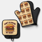 Funny Food Pub Bacon Lover Cheeseburger Design Ofenhandschuh & Topflappen-Set (Vorderseite/Rückseite)