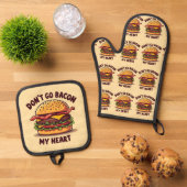 Funny Food Pub Bacon Lover Cheeseburger Design Ofenhandschuh & Topflappen-Set (Oben Unten)