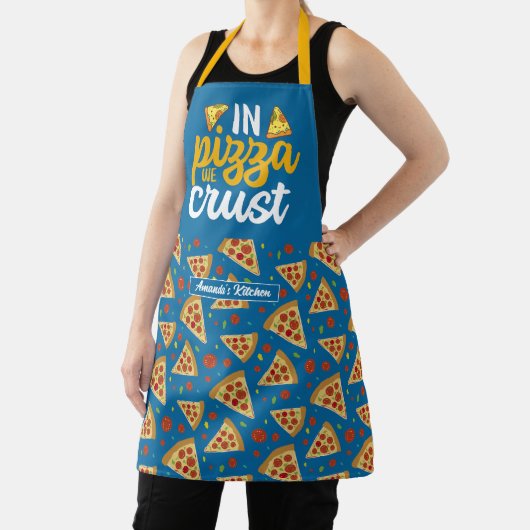 Funny Food Puff in Pizza Wir Crust Blue Muster Schürze (InSitu)