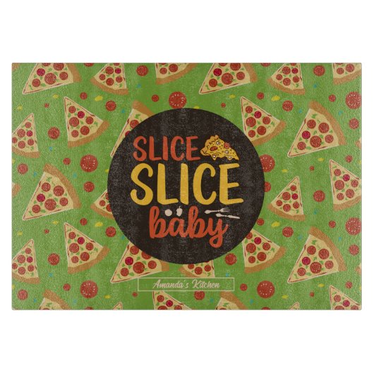 Funny Food Puff Slice Baby Retro Pizza Muster Schneidebrett (Vorderseite)