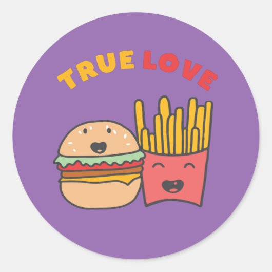 Funny Food Puns Wahre Liebe wie Burger und Fries Runder Aufkleber (Vorderseite)