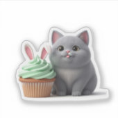 Funny Foodie Cat Eating Easter Bunny Cupcake  Aufkleber (Vorderseite)