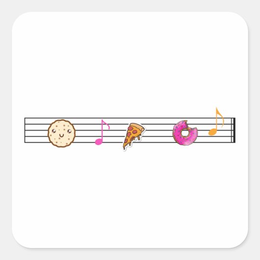 Funny Foods und Musiknoten Quadratischer Aufkleber (Vorderseite)