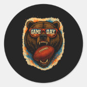 Funny Football Bear With Sungles, Game Day Bear Runder Aufkleber (Vorderseite)