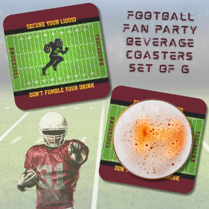 Funny Football Fan Party Beverage Coasters Set Rechteckiger Pappuntersetzer