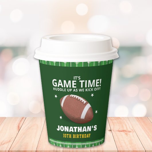 Funny Football Field Birthday boy Pappbecher