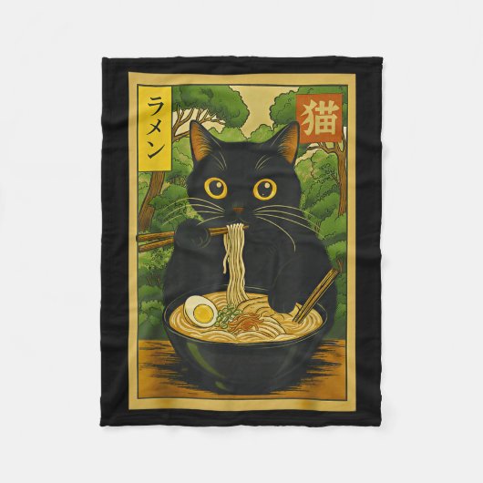 Funny Forest Ramen Cat Japanese Noodle Kitten Fleecedecke (Vorderseite)