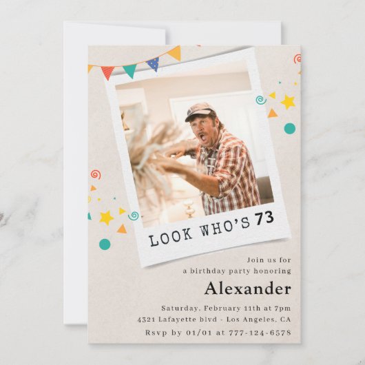 Funny Foto 73. Geburtstag Einladungen Männer (Vorderseite)