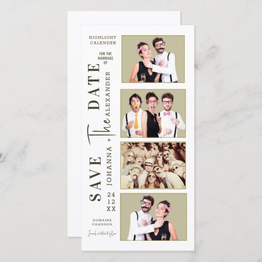 Funny Foto Booth Strip Mustache Paare Save The Date (Vorne/Hinten)