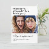 Funny Foto Bridesmaid Vorschlagskarte Einladung (Stehend Vorderseite)