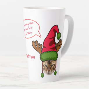 Funny Foto Cat in Xmas Hat Nana Weihnachten Milchtasse