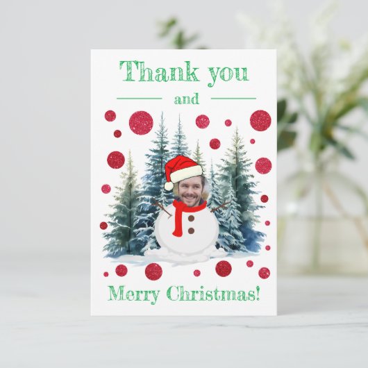 Funny Foto Face Frohe Weihnachten und Dankeskarte (Stehend Vorderseite)