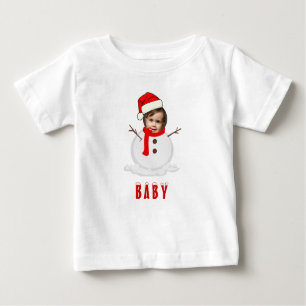 Funny Foto Face Snowman Weihnachten Baby T-shirt