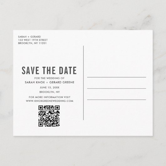 Funny Foto QR Code Hochzeit speichern Sie das Datu Ankündigungspostkarte (Rückseite)
