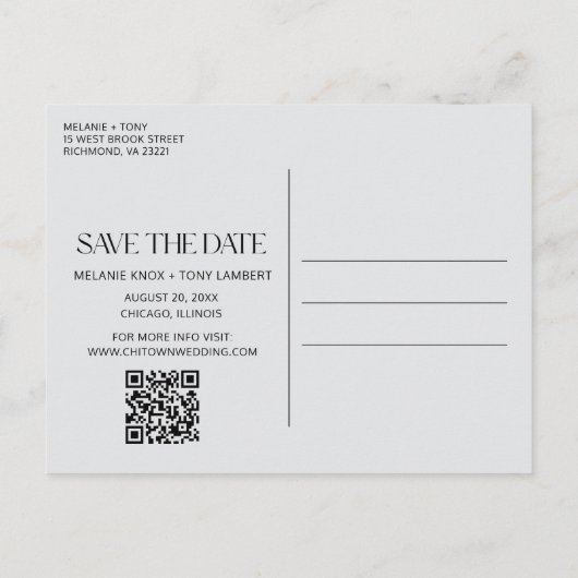 Funny Foto QR Code Hochzeit Speichern Sie das Datu Ankündigungspostkarte (Rückseite)