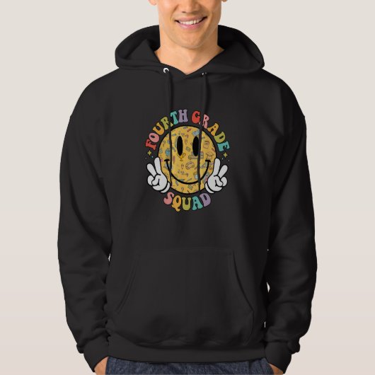 Funny Fourth Grade Squad Groovy Back To School Tea Hoodie (Vorderseite)