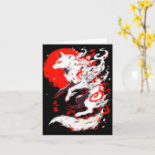 Funny Fox Animal Cute Okami Basic Japan Style Retr Karte (Gelbe Blume)