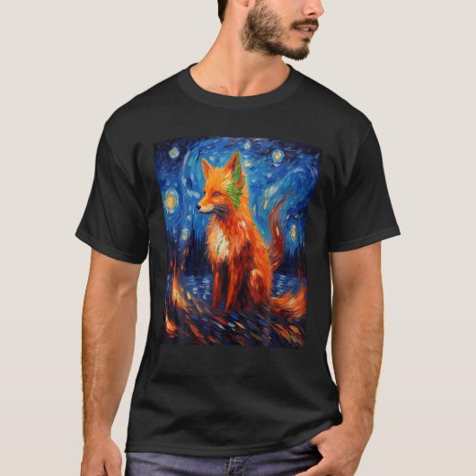 Funny fox Art Malerei Fuchs Lover Starry Night Fuc T-Shirt (Vorderseite)