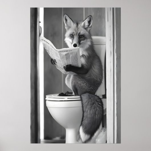 Funny Fox Bathroom Print, Reading Newspaper Poster (Vorne)