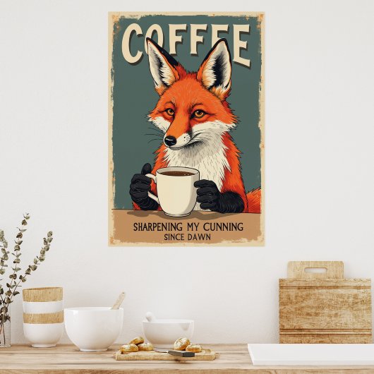Funny Fox Coffee Art Poster (Küche)