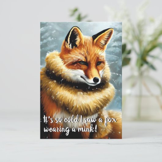 Funny Fox in Mink New Year's Eve Einladung (Stehend Vorderseite)