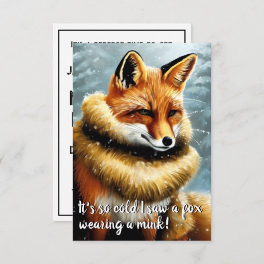 Funny Fox in Mink New Year's Eve Einladung (Vorne/Hinten)