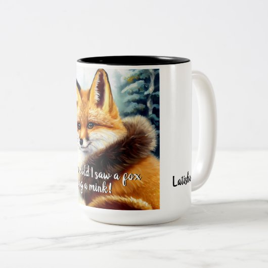 Funny Fox in Mink New Year's Eve Zweifarbige Tasse (VorderseiteRechts)