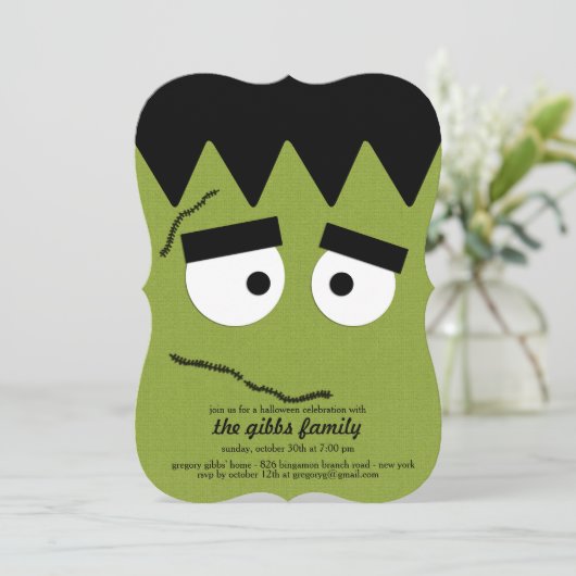 Funny Frankenstein Face für Halloween-Party Einladung (Stehend Vorderseite)