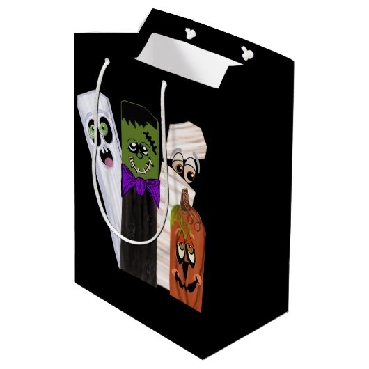 Funny Frankenstein Ghost Pumpkin Invisible Man Mittlere Geschenktüte (Rückseite Schrägansicht)