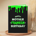 Funny Frankenstein Halloween Happy Birthday Dankeskarte<br><div class="desc">Hübsche glückliche Mutter franken Geburtstagskarte Grün & Schwarz Geburtstagskarte zu Halloween. Personalisieren Sie den Text mit dem Namen des Empfängers.</div>