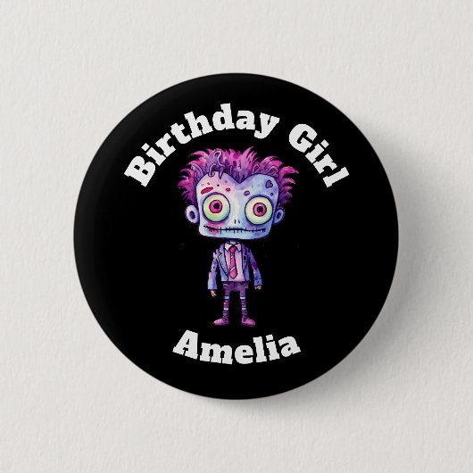 Funny Frankenstein Monster Fun Birthday Girl Button (Vorderseite)