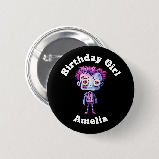 Funny Frankenstein Monster Fun Birthday Girl Button (Vorne & Hinten)
