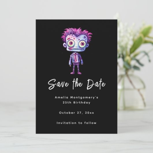 Funny Frankenstein Monster Halloween Spaß Save The Date (Stehend Vorderseite)