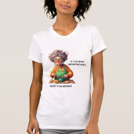 Funny Frazzled Old Lady Pancake Making Cartoon T-Shirt