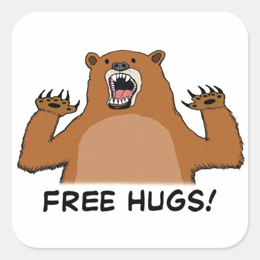 Funny Free Bear Hugs Quadratischer Aufkleber (Vorderseite)
