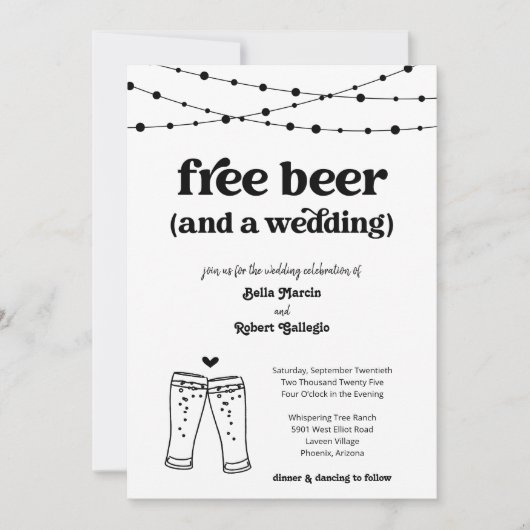 Funny Free Beer Theme Wedding Einladung (Vorderseite)