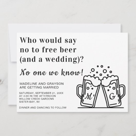 Funny Free Beer und eine Hochzeit Einladung (Vorderseite)
