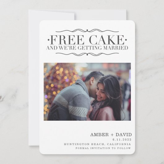 Funny Free Cake Foto Hochzeit speichern Sie das Da Save The Date (Vorderseite)