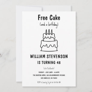 Funny Free Cake Joke Simple Quirky 48. Geburtstag Einladung