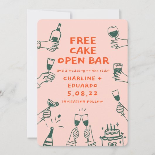Funny Free Cake Offene Bar Drinks Retro Contempora Save The Date (Vorderseite)