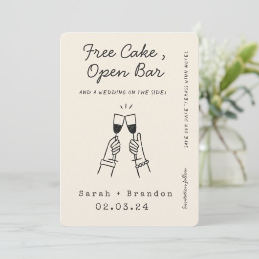 Funny Free Cake Open Bar Qr Code Save The Date (Stehend Vorderseite)